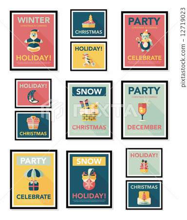 Christmas poster banner design flat background set, eps10 12719023