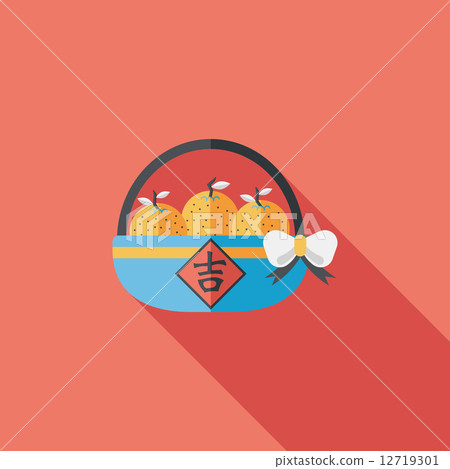 Chinese New Year Mandarin Oranges flat icon wtih long shadow,eps 12719301