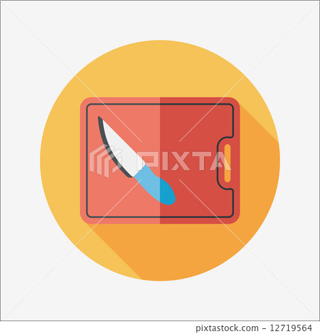 kitchenware chopping board and knife flat icon with long shadow, kitchenware chopping board and knife flat icon with long shadow, 12719564