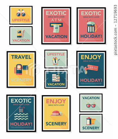 Travel poster banner design flat background set, eps10 12719693