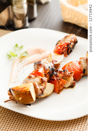 kebab with pork and pears kebab with pork and pears 12719942