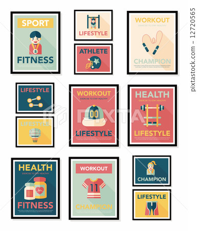 Sport poster flat banner design flat background set, eps10 12720565