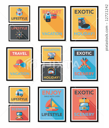Travel poster banner design flat background set, eps10 12721242