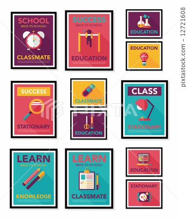 School poster flat banner design flat background set, eps10 12721608