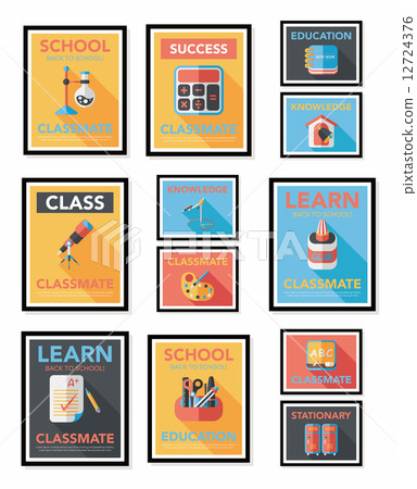 School poster flat banner design flat background set, eps10 12724376