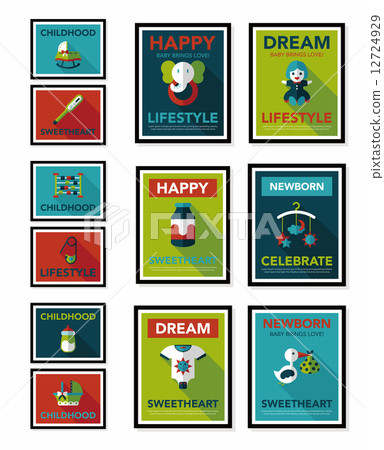 Baby poster flat banner design flat background set, eps10 12724929