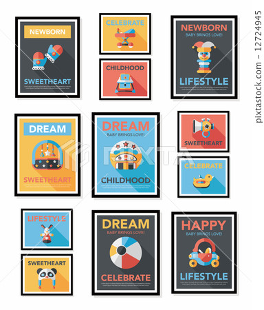 Baby poster flat banner design flat background set, eps10 12724945