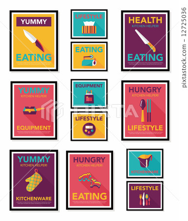Kitchenware poster flat banner design flat background set, eps10 12725036