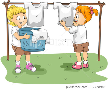 Kids Hanging Clothes - Stock Illustration [12728986] - PIXTA