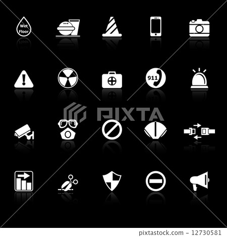 General useful icons with reflect on black background 12730581