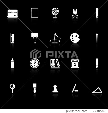 General stationary icons with reflect on black background 12730582