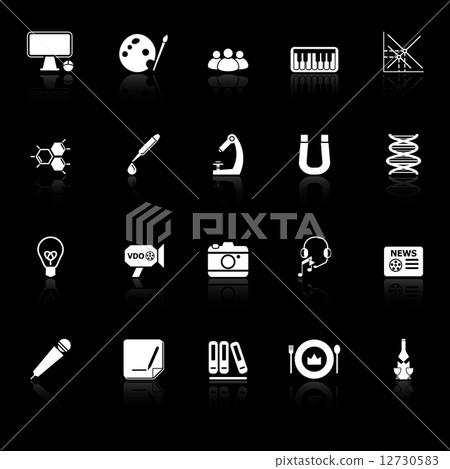 General learning icons with reflect on black background 12730583
