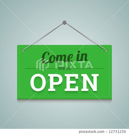 Come in we are open sign in flat style. Vector illustration. 12731250