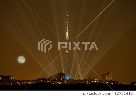 full moon over illuminated Moscow city full moon over illuminated Moscow city 12731416