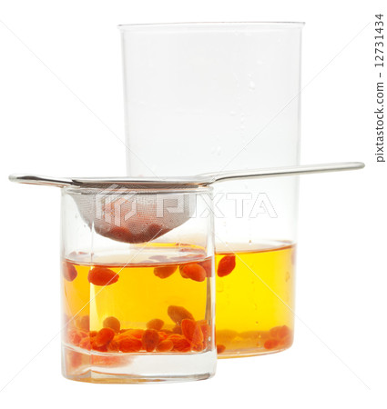 side view of pot and glass goji berries tincture 12731434