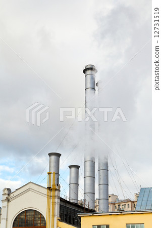 smoke from chimneys of district heating station 12731519