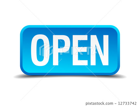 Open blue 3d realistic square isolated button Open blue 3d realistic square isolated button 12733742