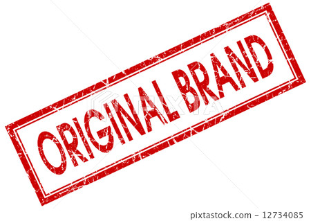 Original brand red square grungy stamp isolated on white background 12734085