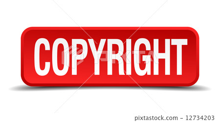 Copyright red three-dimensional square button isolated on white background 12734203