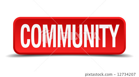 Community red three-dimensional square button isolated on white background 12734207