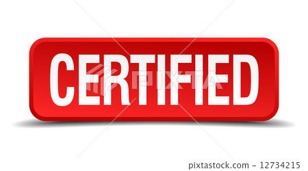 certified red three-dimensional square button isolated on white background certified red three-dimensional square button isolated on white background 12734215