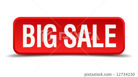 big sale red three-dimensional square button isolated on white background 12734230
