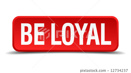 be loyal red three-dimensional square button isolated on white background 12734237