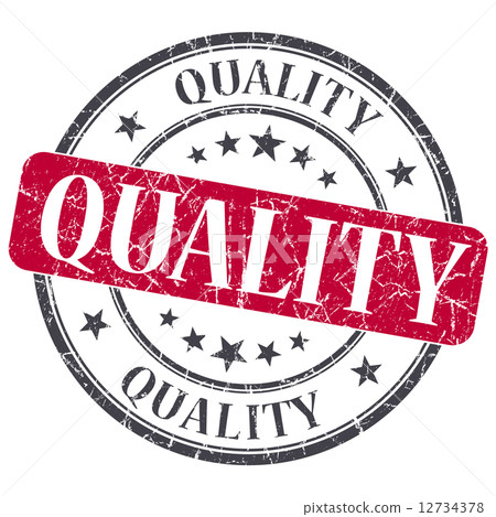 Quality red grunge round stamp on white background 12734378