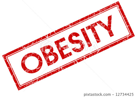 Obesity red square grungy stamp isolated on white background 12734425