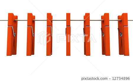 Red wooden clothespins on rope 12734896