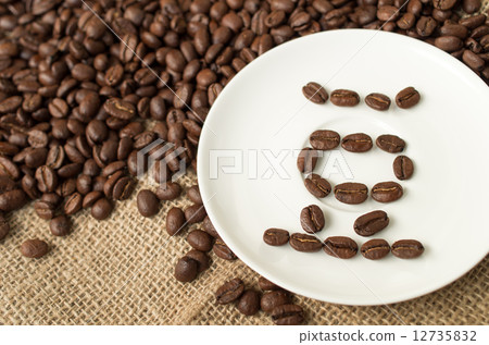 Bean curd arranged on dish Coffee bean diagonal Bean curd arranged on dish Coffee bean diagonal 12735832