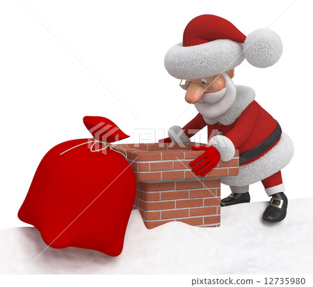 3d Santa Claus on a roof 12735980