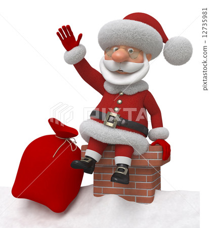 3d Santa Claus on a roof 12735981
