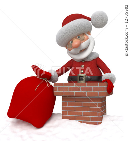 3d Santa Claus on a roof 12735982