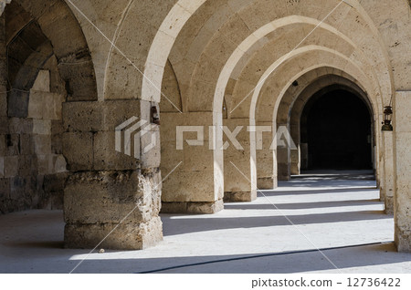 arches and columns in Sultanhani caravansary on Silk Road, Turkey 12736422