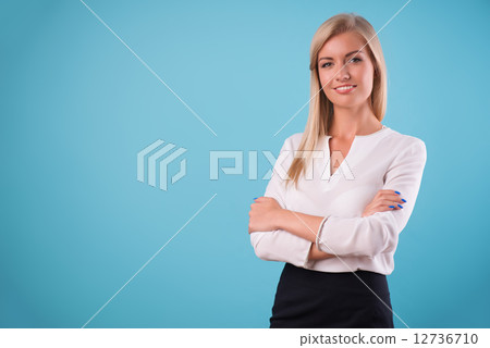 Lovely blonde wearing white blouse 12736710