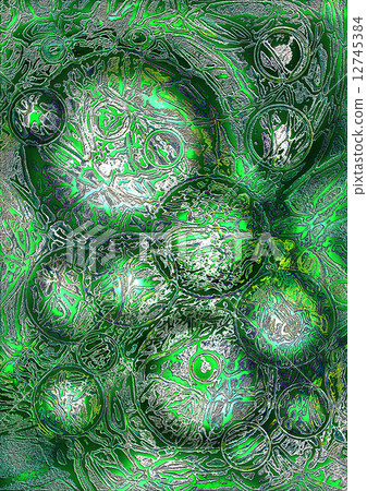 Green background with abstract chaotic pattern coated transparent circles 12745384