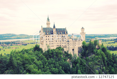 Neuschwanstein Castle in Bavaria, Germany with Retro Filter Effe Neuschwanstein Castle in Bavaria, Germany with Retro Filter Effe 12747125