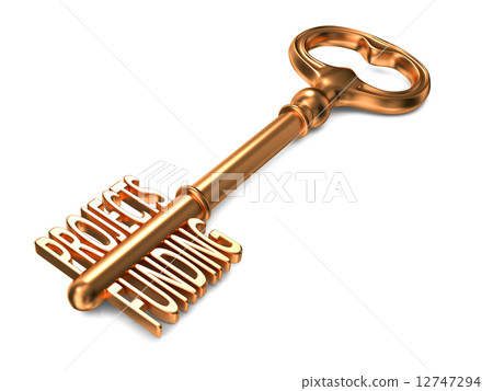 Projects Funding - Golden Key on White Background. 12747294