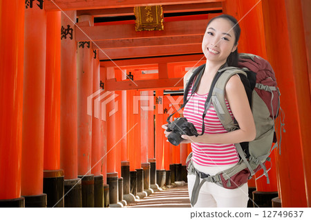 backpacker with camera backpacker with camera 12749637