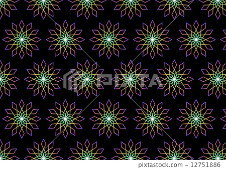 Modern Bloom and Rhomboid Pattern on Black Background 12751886