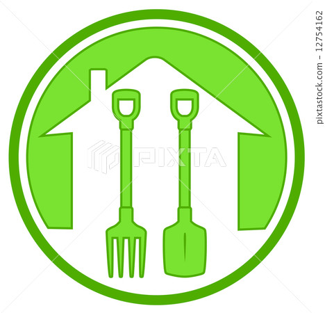 green icon with gardening tools green icon with gardening tools 12754162
