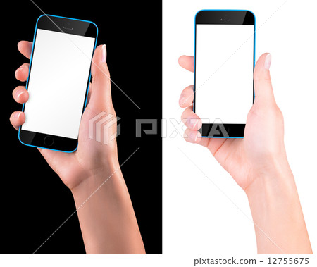 Hand holding Black Smartphone with blank screen 12755675