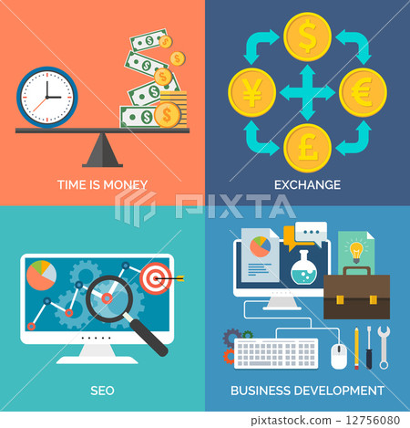 Set of flat design concept icons for business. Time is money, Ex 12756080
