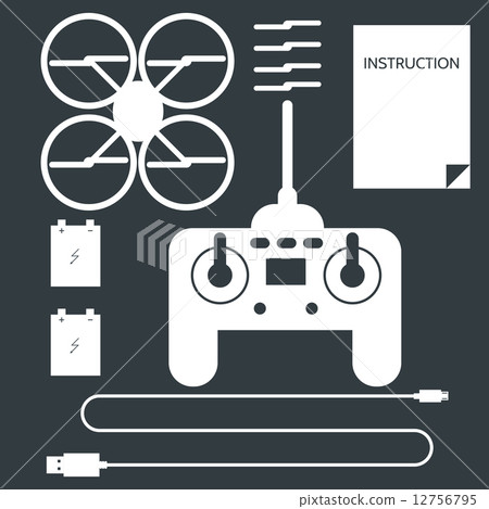 Complete set for quadrocopter. Flat icons vector collection. 12756795