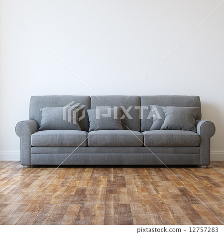 Grey Textile Classic Sofa In Minimalist Interior Room Grey Textile Classic Sofa In Minimalist Interior Room 12757283
