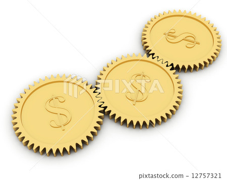 Golden dollar gears on white Golden dollar gears on white 12757321