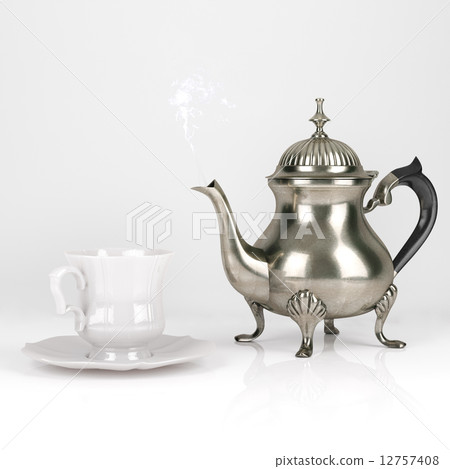 Vintage Metal Coffee Pot With Cute White Cup On White Background 12757408