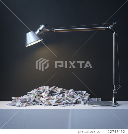 Stack Of Euro Money Under The Lamp In Minimalist Interior 12757432