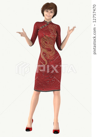 Female wearing a red china dress 3DCG illustration material Spring season image Female wearing a red china dress 3DCG illustration material Spring season image 12757470